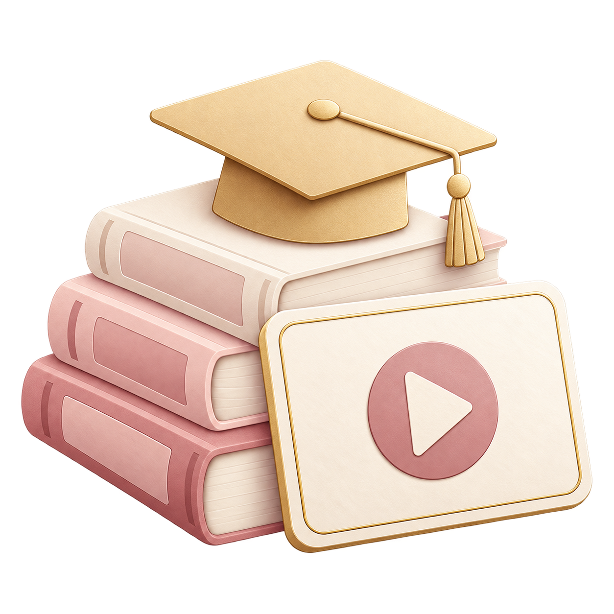 Course books, a video lesson and a graduation cap