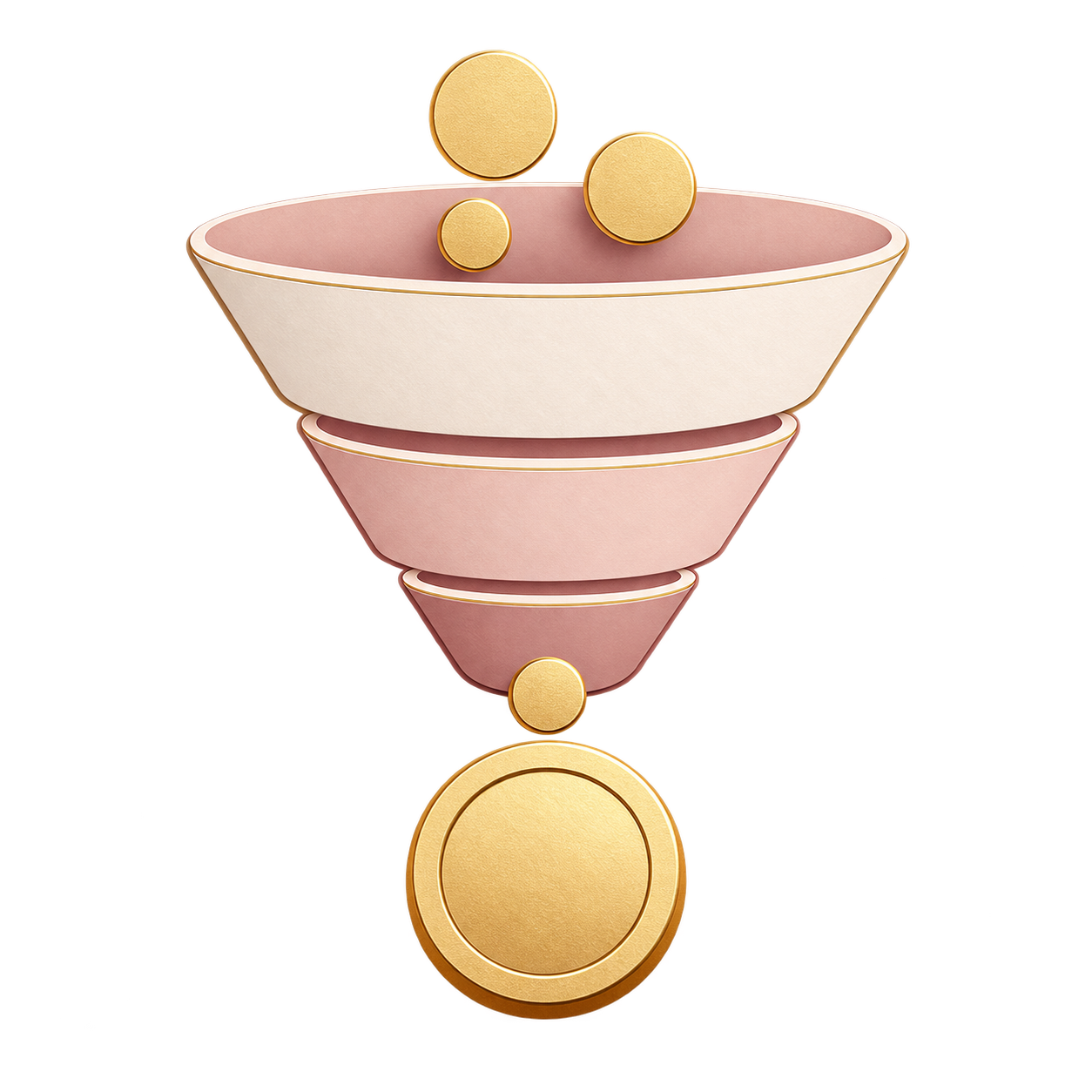 A funnel guiding gold circles into a coin